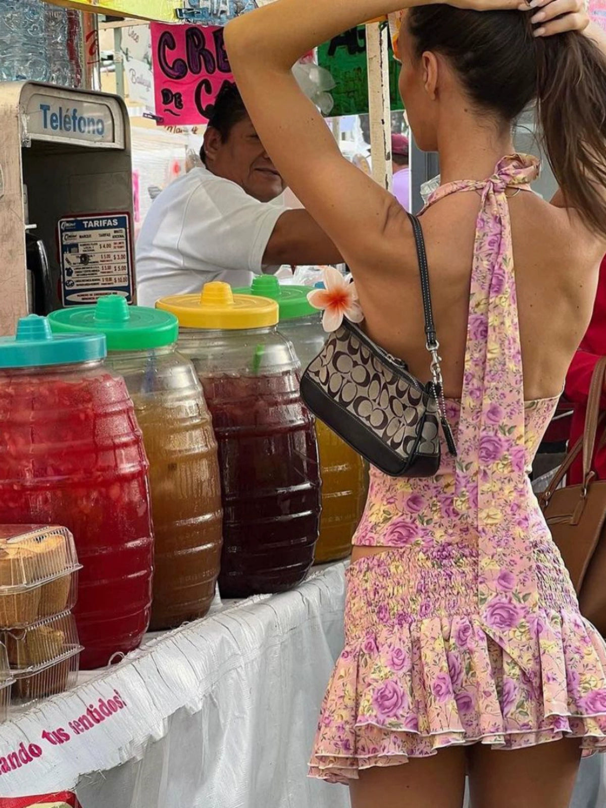 Sexy V-neck Open Back Floral Halterneck